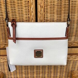 Dooney & Bourke White and Brown Crossbody Bag with Pebbled Leather